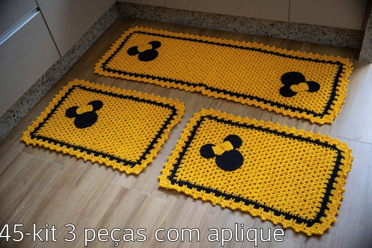 Jogo Tapete Cozinha Minnie 3 Pçs, Crochê Artesanal - DALTEX