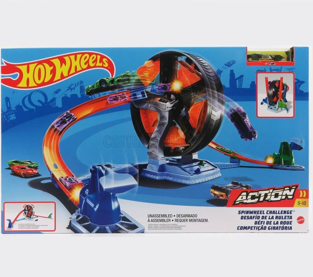 Kit Hot Wheels Com Pista Competiçao Giratoria + 10 Carrinhos Hot