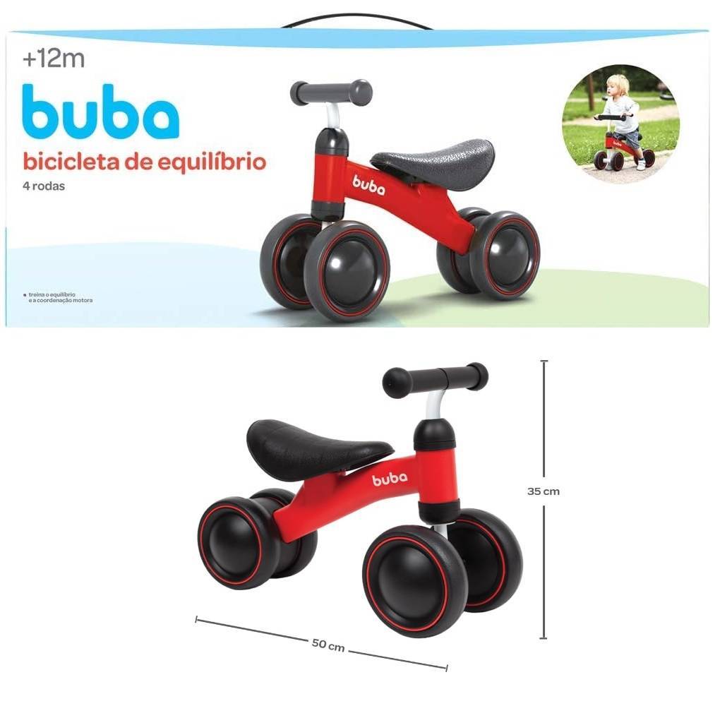 Bicicleta de Equilíbrio 4 Rodas Vermelha - Buba