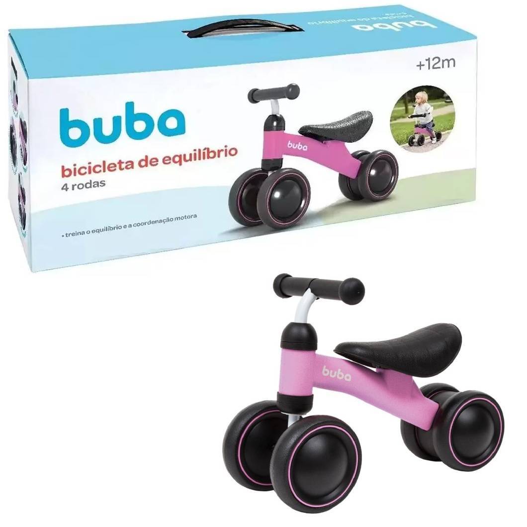 Bicicleta de Equilíbrio 4 Rodas Rosa - Buba