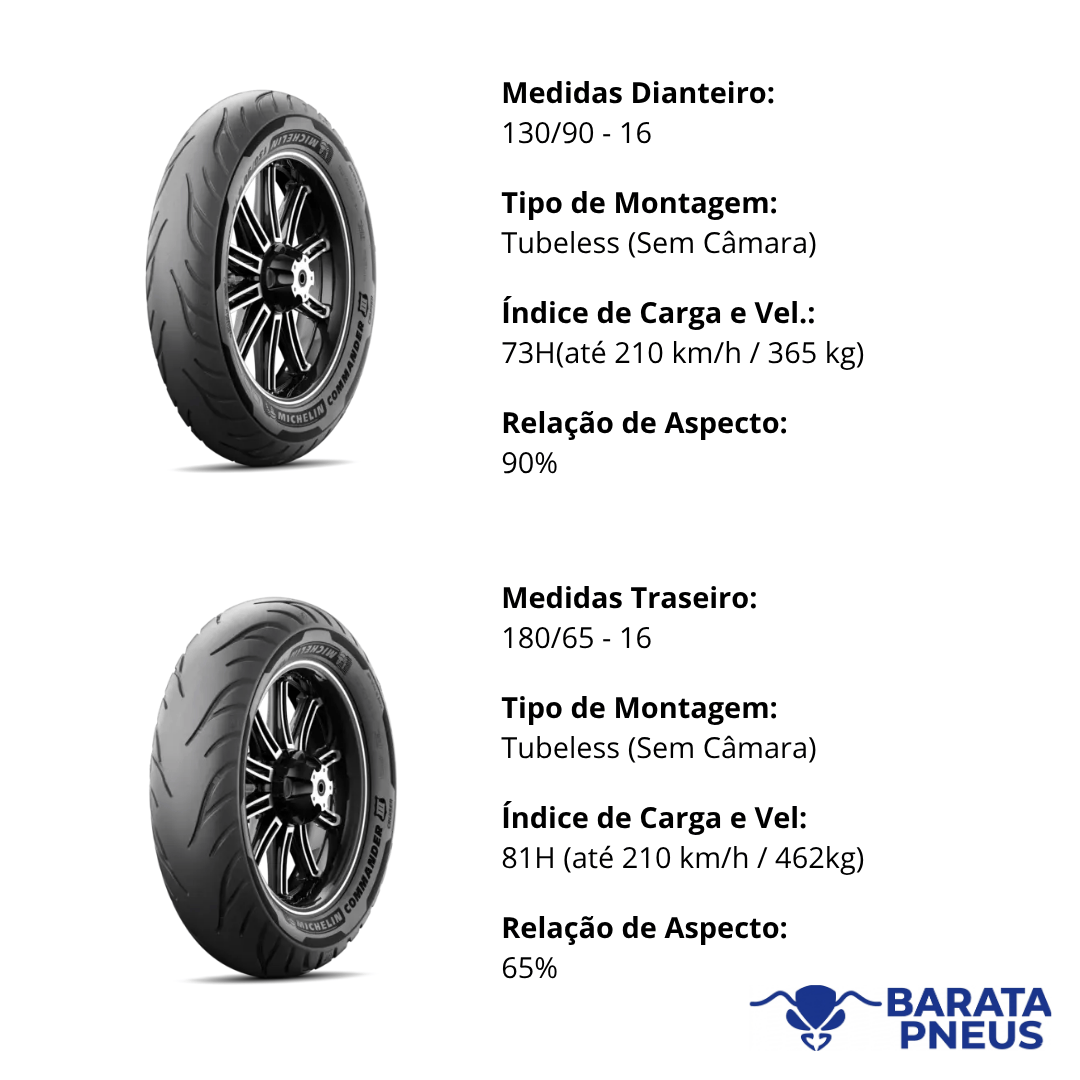 Combo de Pneus Michelin Commander 3 - 130/90-16 e 180/65-16