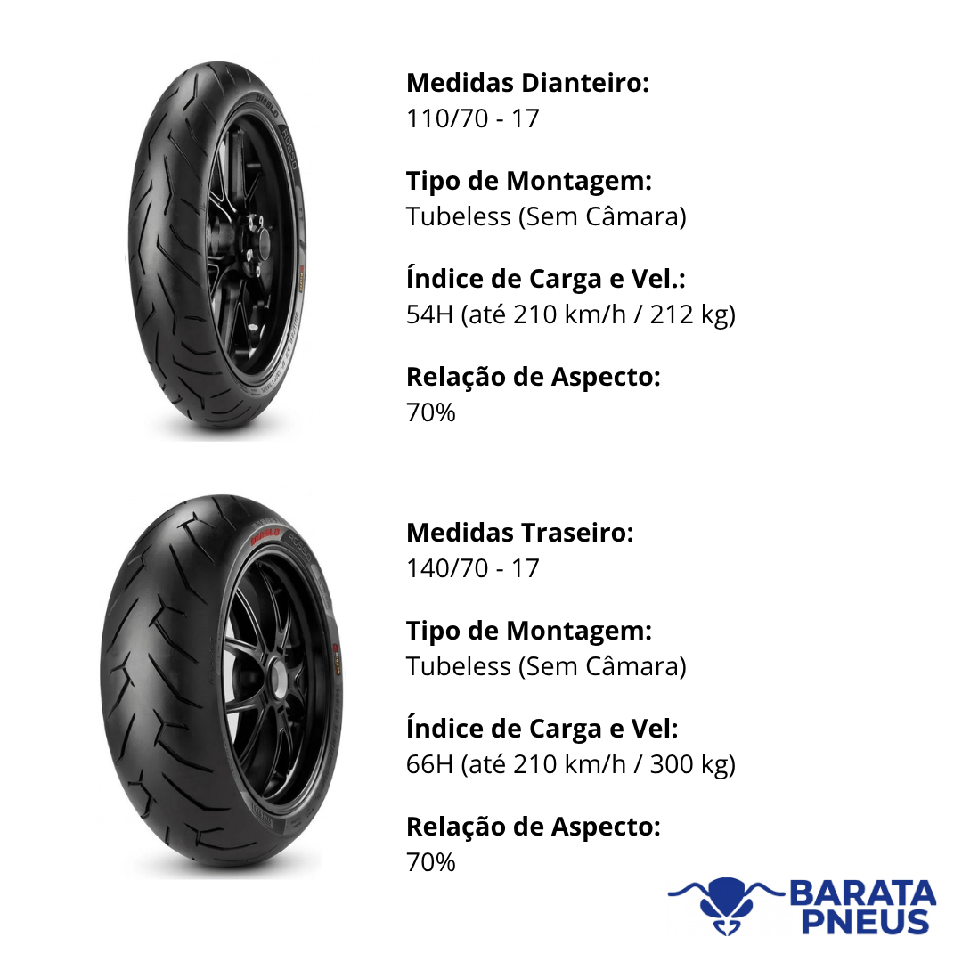 Combo de Pneus Pirelli Diablo Rosso 2 110/70-17+140/70-17 (C