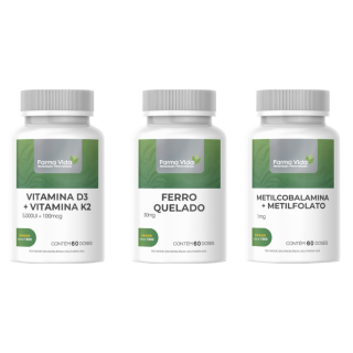 Kit Fundamental (Ferro, D3+K2 e B12+Metilfolato) - 60 Doses