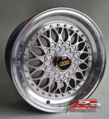 JOGO DE RODA BBS RS M 17 15X7 DIAMANTADO PRATA 4X100/108 - RR Rodas