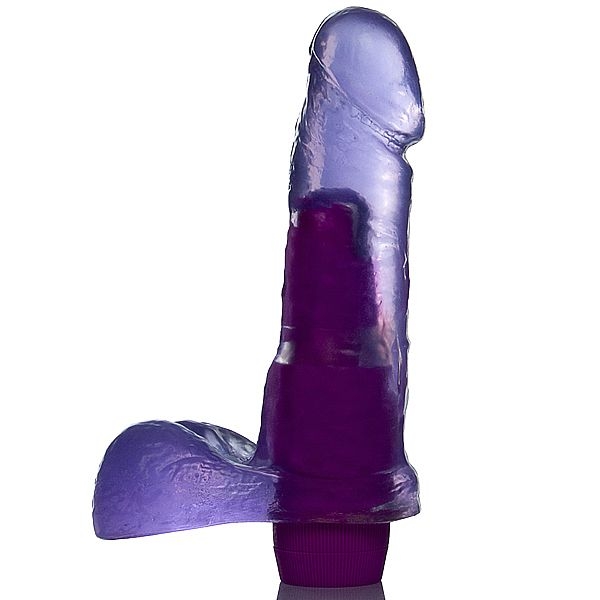 Pênis em Gel Aroma de Uva com Escroto e Vibrador 16,5 x 4 cm - Penis 16x4 cm