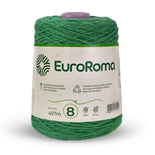 Barbante Nº8 Cores - 600g - EuroRoma - N°8 - 803 - Verde Bandeira
